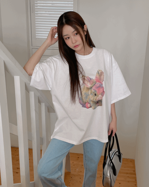 멜로디 토끼 프린팅 오버핏 티셔츠 (2color)